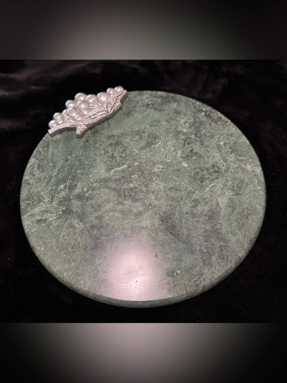 Vintage Carrara Green Marble Serpentine Serving Tray Grape Handle